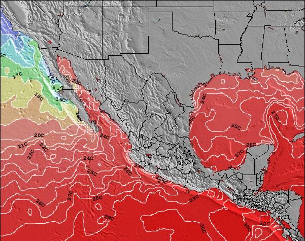 México Temperaturas da Superfície do Oceano Mapa