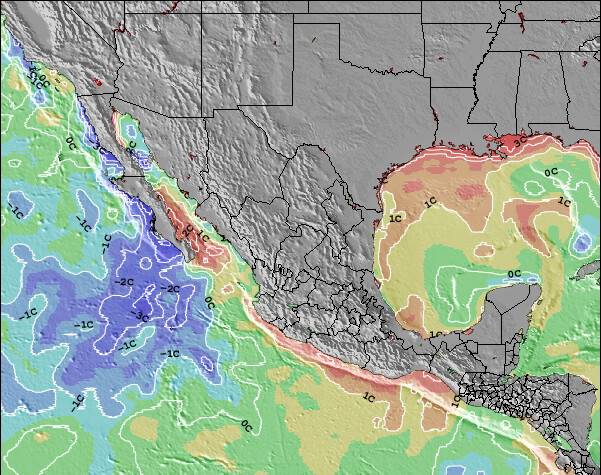 México Anomalia na Temperatura da Superfície do Oceano Mapa