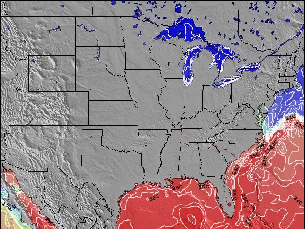 Missouri Temperaturas da Superfície do Oceano Mapa