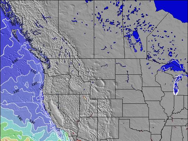 Montana Temperaturas da Superfície do Oceano Mapa