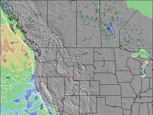 Montana Anomalia na Temperatura da Superfície do Oceano Mapa