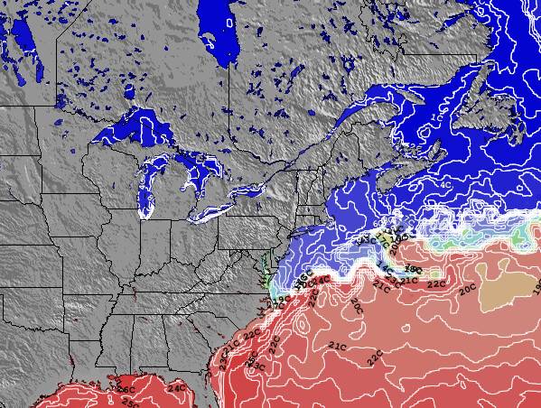 Rhode-Island Zeetemperatuur Kaart