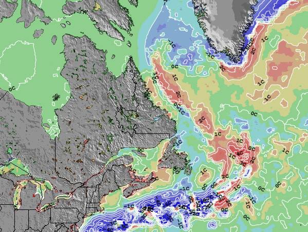 Newfoundland Anomalía de Temperatura del Mar Mapa