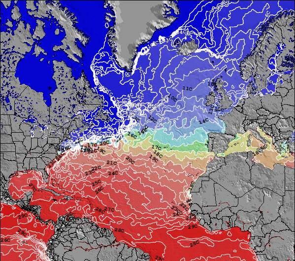 North-Atlantic Température de la Mer Carte