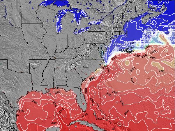 Carolina del Sur Temperatura del Mar Mapa
