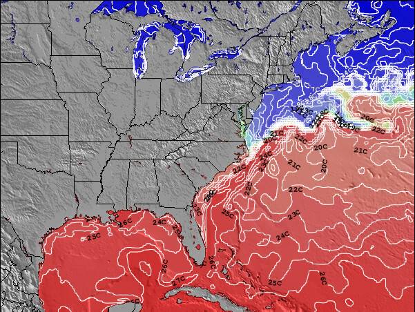 Carolina del Sur Temperatura del Mar Mapa