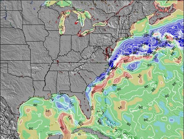 Tennessee Anomalia na Temperatura da Superfície do Oceano Mapa