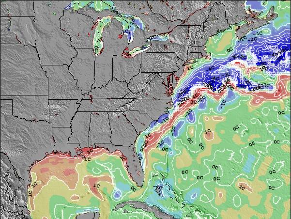 Virginia Anomalía de Temperatura del Mar Mapa