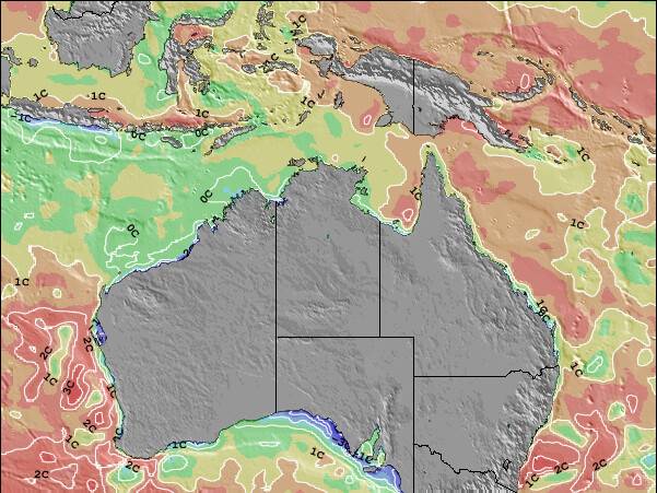Northern-Territory Zeetemperatuur Afwijking Kaart