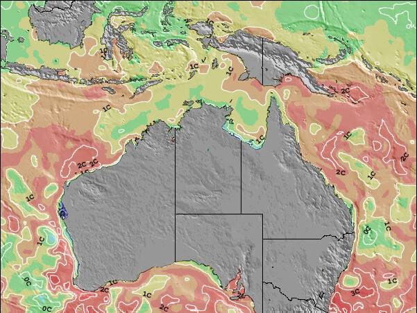 Territorio del Nord Temperature del mare anomalia Mappa