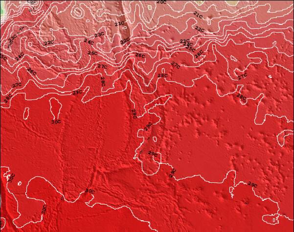 Ilhas Marianas do Norte Temperaturas da Superfície do Oceano Mapa