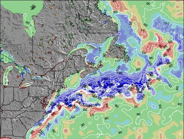 Nova Escócia Anomalia na Temperatura da Superfície do Oceano Mapa