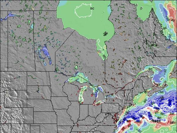 Ontario Anomalia na Temperatura da Superfície do Oceano Mapa