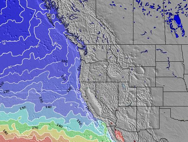 Oregon Temperature della superficie del mare Mappa