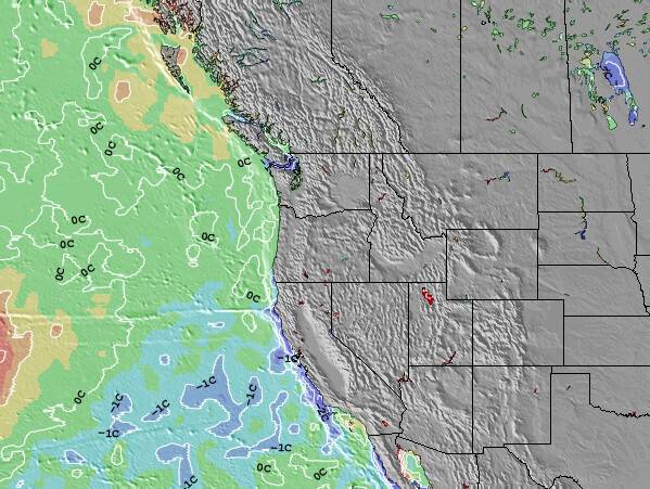 Oregon Anomalia na Temperatura da Superfície do Oceano Mapa