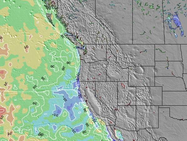 Oregón Anomalía de Temperatura del Mar Mapa