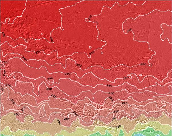 Pitcairn Temperaturas da Superfície do Oceano Mapa