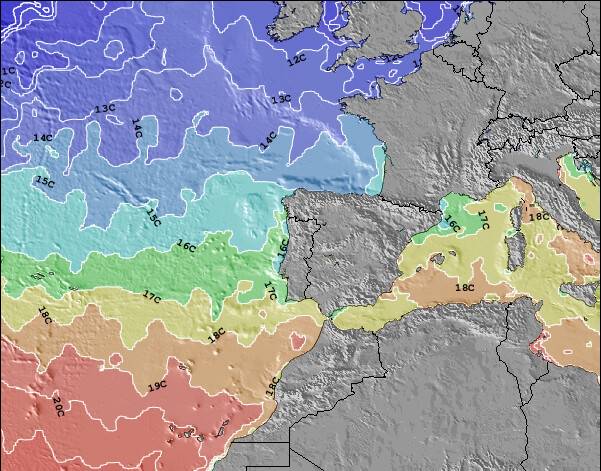 Portogallo Temperature della superficie del mare Mappa