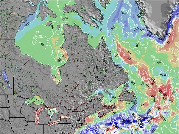 Quebec Anomalia na Temperatura da Superfície do Oceano Mapa