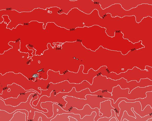 Samoa Temperaturas da Superfície do Oceano Mapa