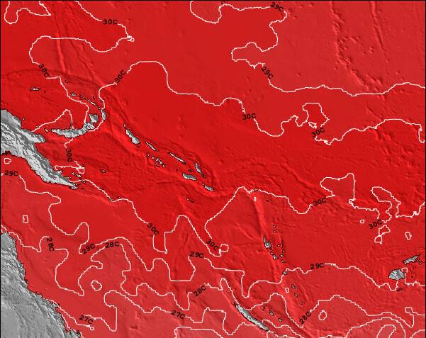 Nauru Temperaturas da Superfície do Oceano Mapa