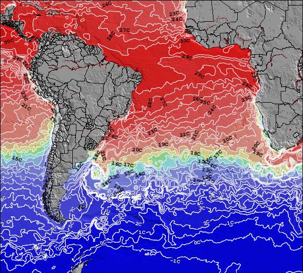 South-Atlantic Temperaturas da Superfície do Oceano Mapa
