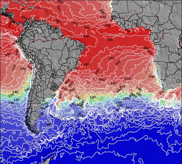 South-Atlantic Temperaturas da Superfície do Oceano Mapa