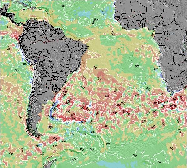 South-Atlantic Anomalía de Temperatura del Mar Mapa