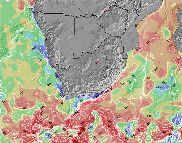 Sudáfrica Anomalía de Temperatura del Mar Mapa