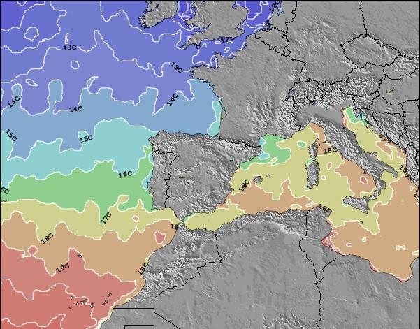 Spagna Temperature della superficie del mare Mappa