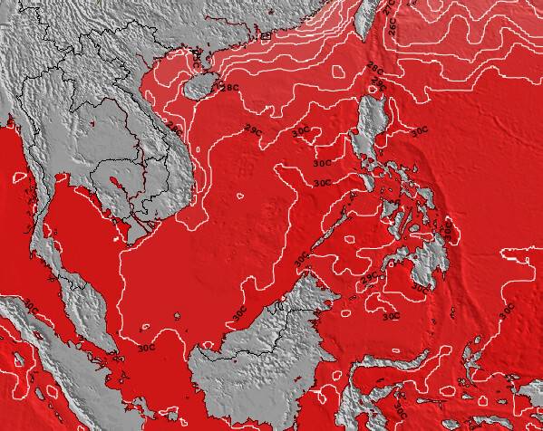 SpratlyIslands Temperature della superficie del mare Mappa