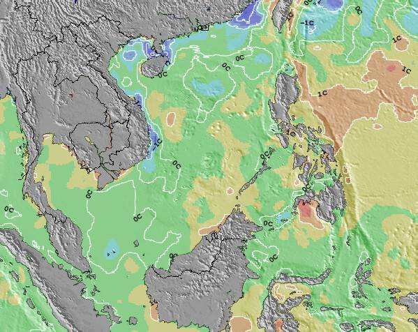 SpratlyIslands Temperature del mare anomalia Mappa