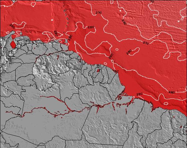 Suriname Temperature della superficie del mare Mappa