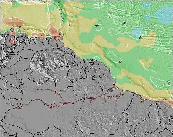 Guiana Francesa Anomalia na Temperatura da Superfície do Oceano Mapa