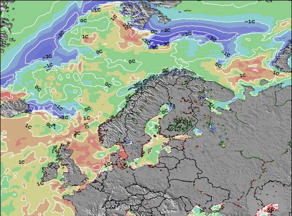 Suède Anomalies de Température de la Mer Carte