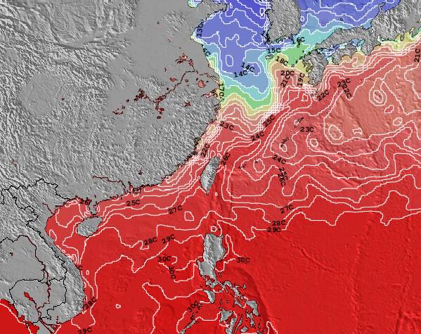 Taiwan Temperaturas da Superfície do Oceano Mapa