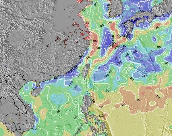 Taiwán Anomalía de Temperatura del Mar Mapa