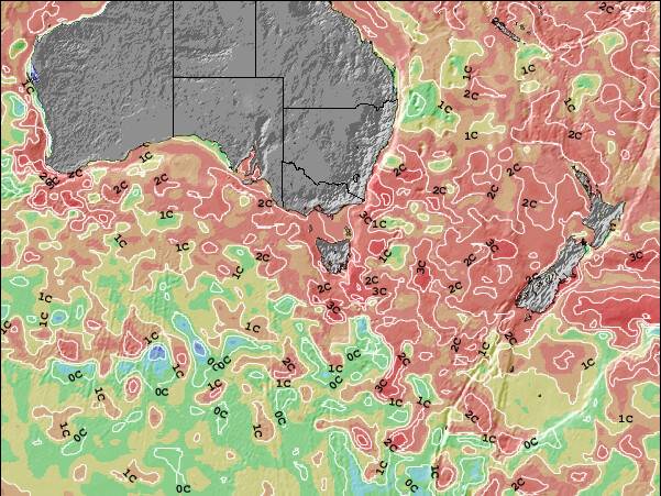 Tasmania Temperature del mare anomalia Mappa