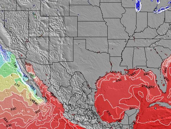 Texas Temperaturas da Superfície do Oceano Mapa