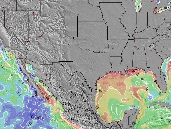 Texas Temperature del mare anomalia Mappa