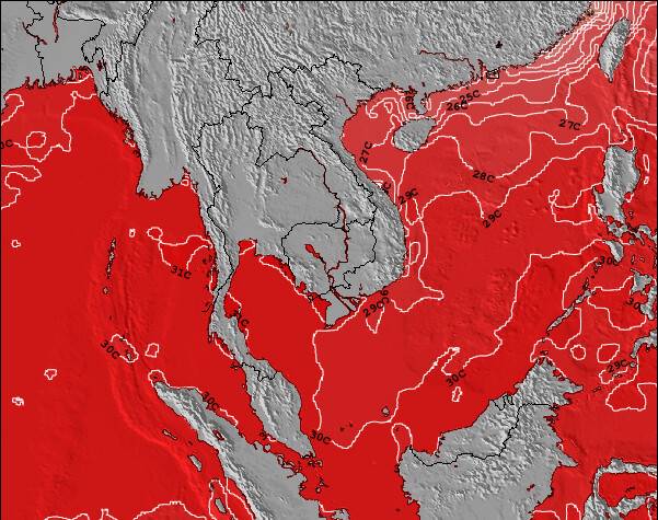 Laos Temperatura del Mar Mapa