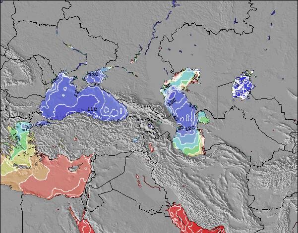 Turquia Temperaturas da Superfície do Oceano Mapa