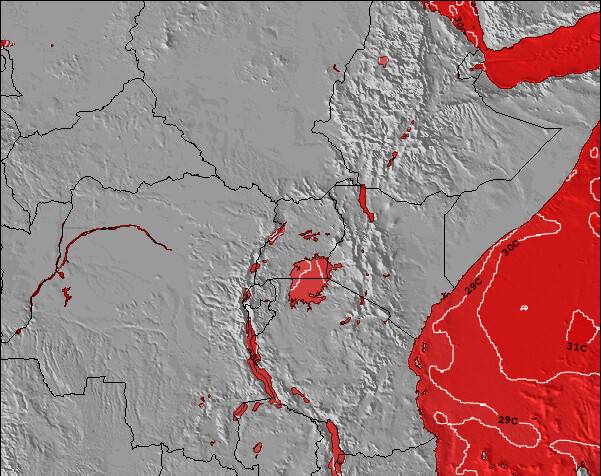 Rwanda Temperature della superficie del mare Mappa