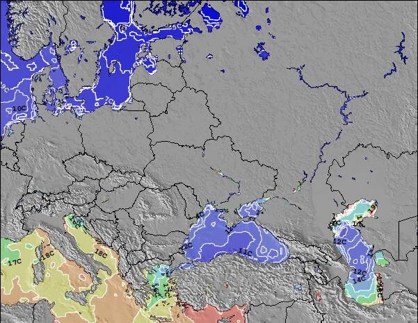 Ucrânia Temperaturas da Superfície do Oceano Mapa