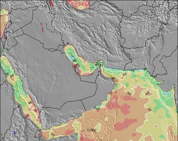 Emirados Árabes Unidos Anomalia na Temperatura da Superfície do Oceano Mapa