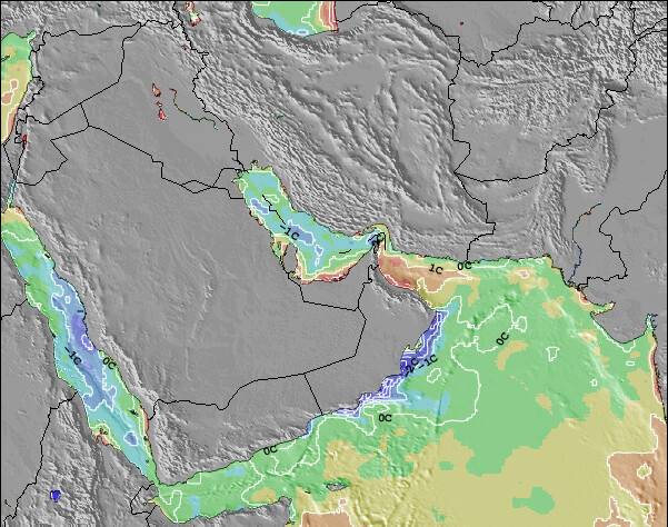 United Arab Emirates Sea Temperature Anomaly Map