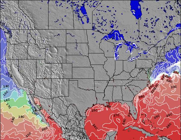 États-Unis Température de la Mer Carte