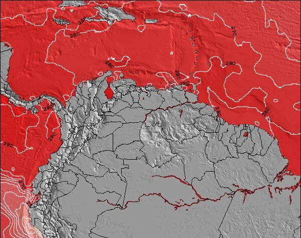 Netherlands Antilles Temperaturas da Superfície do Oceano Mapa