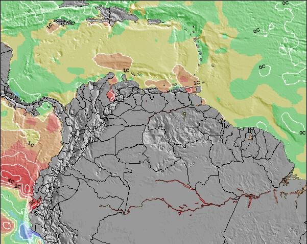 Aruba Anomalía de Temperatura del Mar Mapa