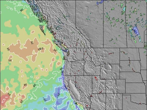 État de Washington Anomalies de Température de la Mer Carte